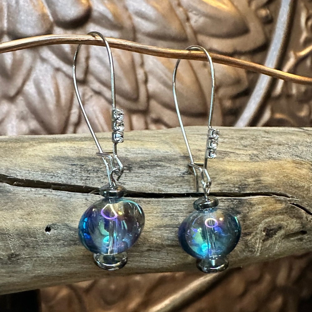 Silver Iridescent Bead Earrings